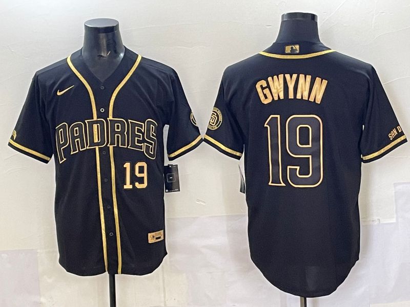 Men 2025 San Diego Padres #19 Gwynn Black Gold Throwback Nike MLB Jersey style 05->san diego padres->MLB Jersey